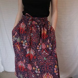 Tropical Print Wrap Midi Skirt